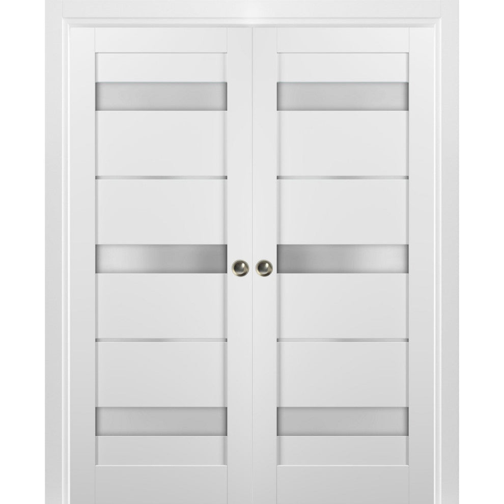 Double Pocket Doors 56x80|Frames|Quadro 4055 White Silk|Frosted Opaque Glass