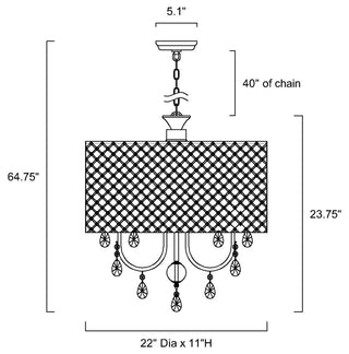5-Light Chrome Round Beaded Drum Chandelier With Hanging Crystals