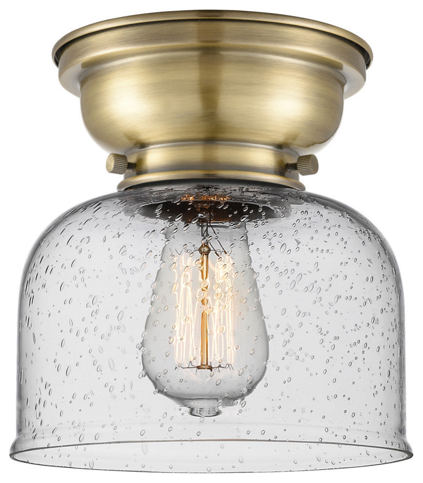 Large Bell 1-Light Flush Mount, Antique Brass, Seedy