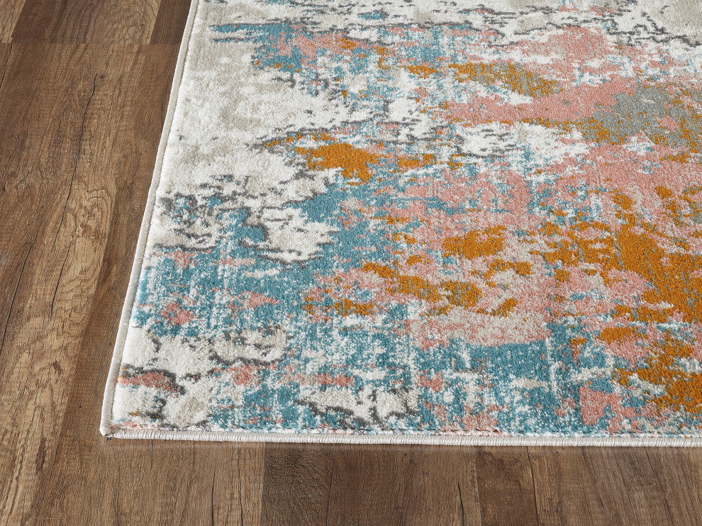 Abani Porto PRT130A Contemporary Distressed Blue and Burnt Orange Area Rug