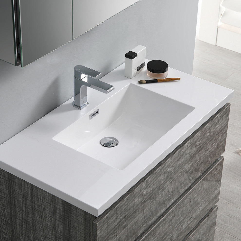 Fresca Lazzaro 36" Gloss Ash Gray Cabinet With Integrated Sink