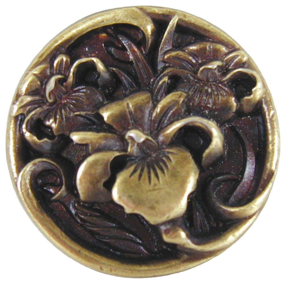 River Irises Knob Antique Brass, Antique Brass