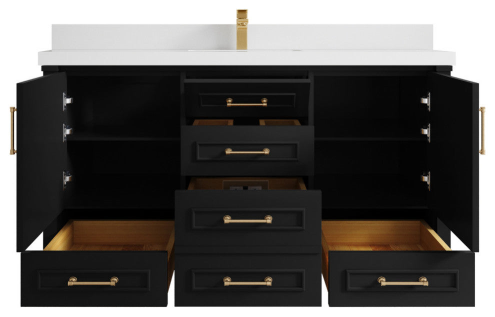 Aberdeen 60 Single Bathroom Vanity in Black 2" White Quartz