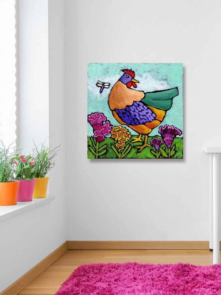 Marmont Hill, "Hen with Cockscomb" by Janet Nelson on Wrapped Canvas, 48x48