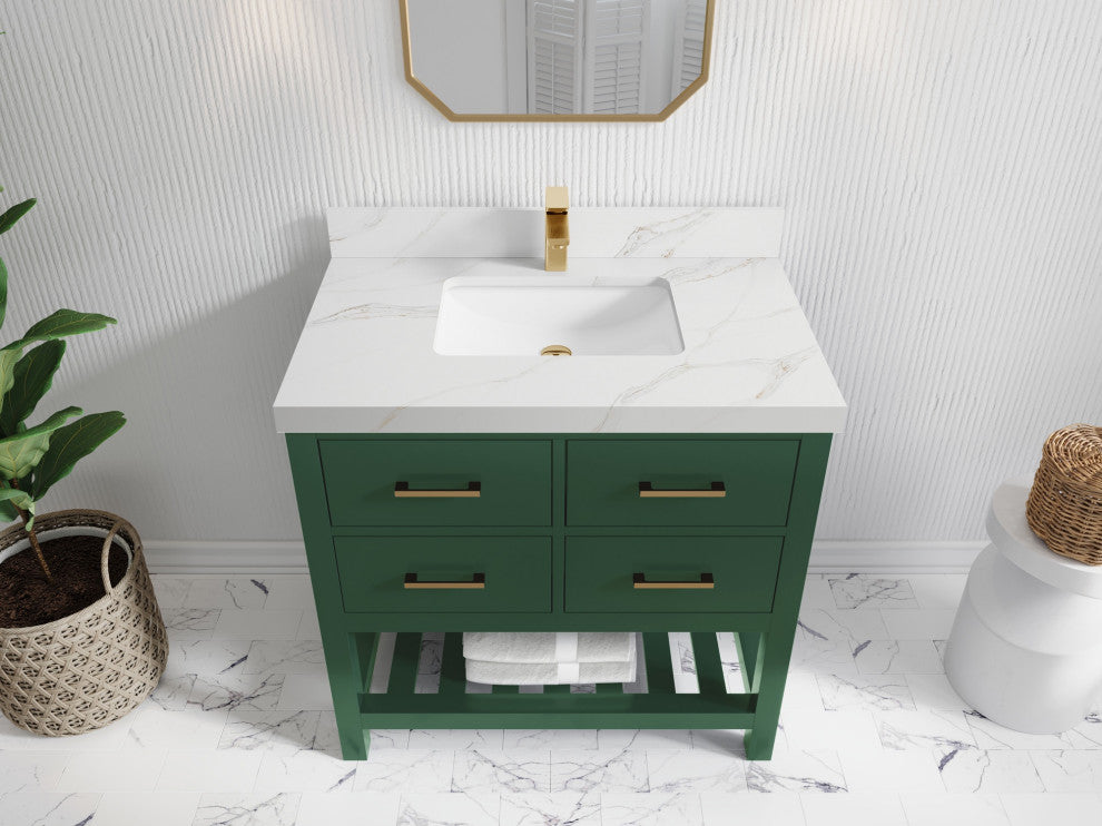Parker 36 Single Sink Bath Vanity in Lafayette Green  2" Calacatta Sienna