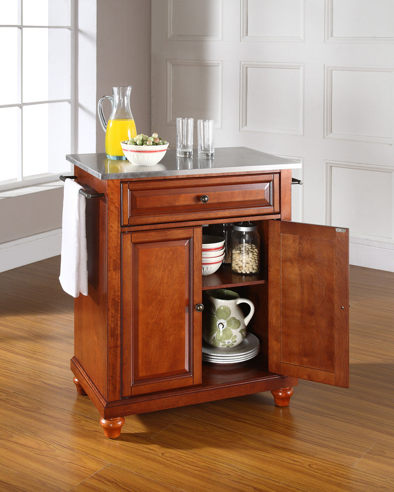 Cambridge Stainless Steel Top Portable Kitchen Island, Classic Cherry Finish
