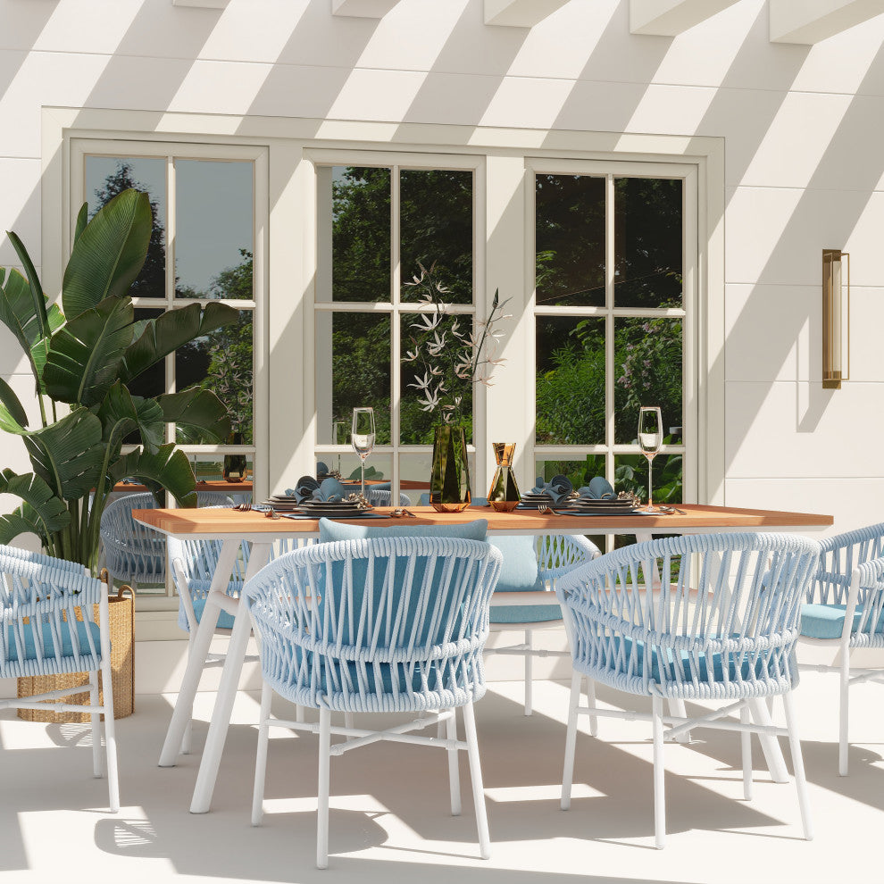 Maiden 71" 7-Piece Weaving Outdoor Patio Dining Set, Sky Blue Sunproof Olefin