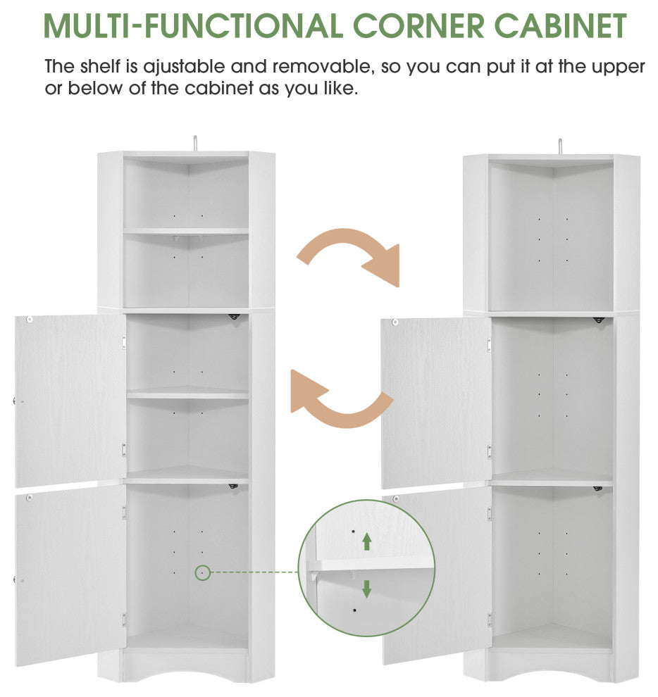TATEUS Tall Bathroom Corner Cabinet, Freestanding Storage Cabinet With Doors, White