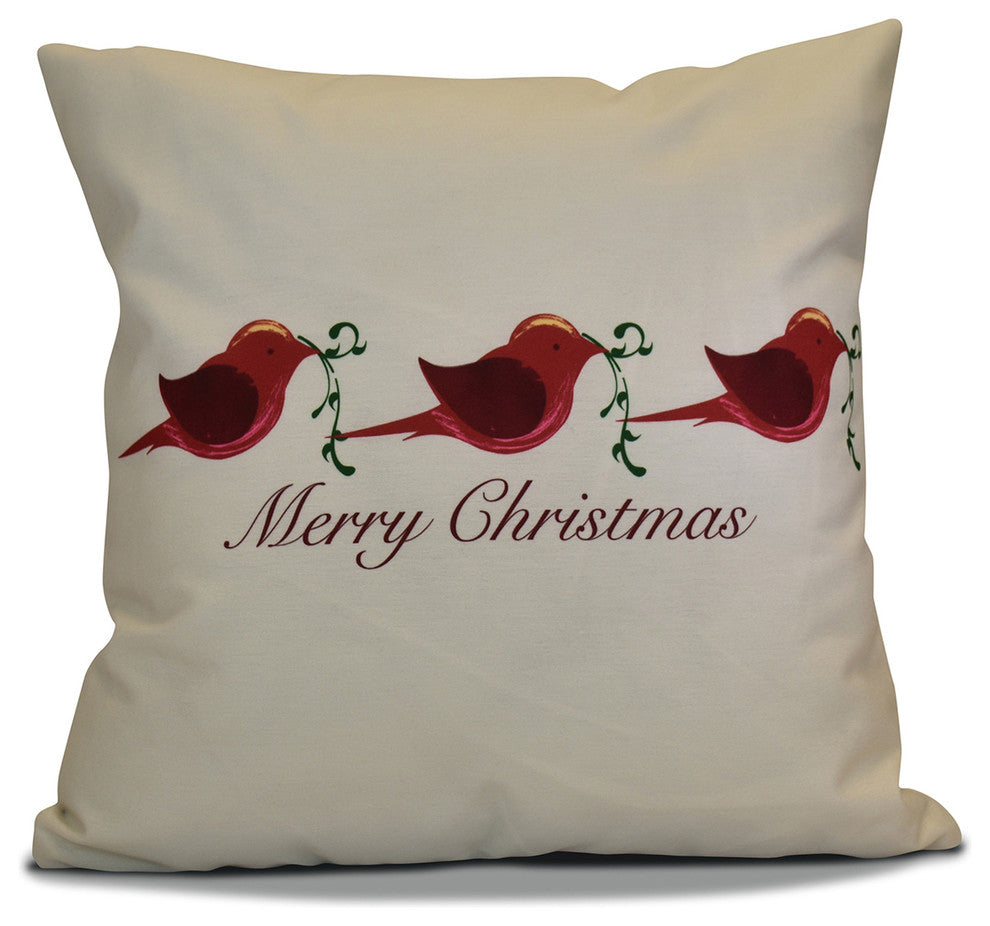 Decorative Holiday Pillow, Word Print, Red, 16"x16"
