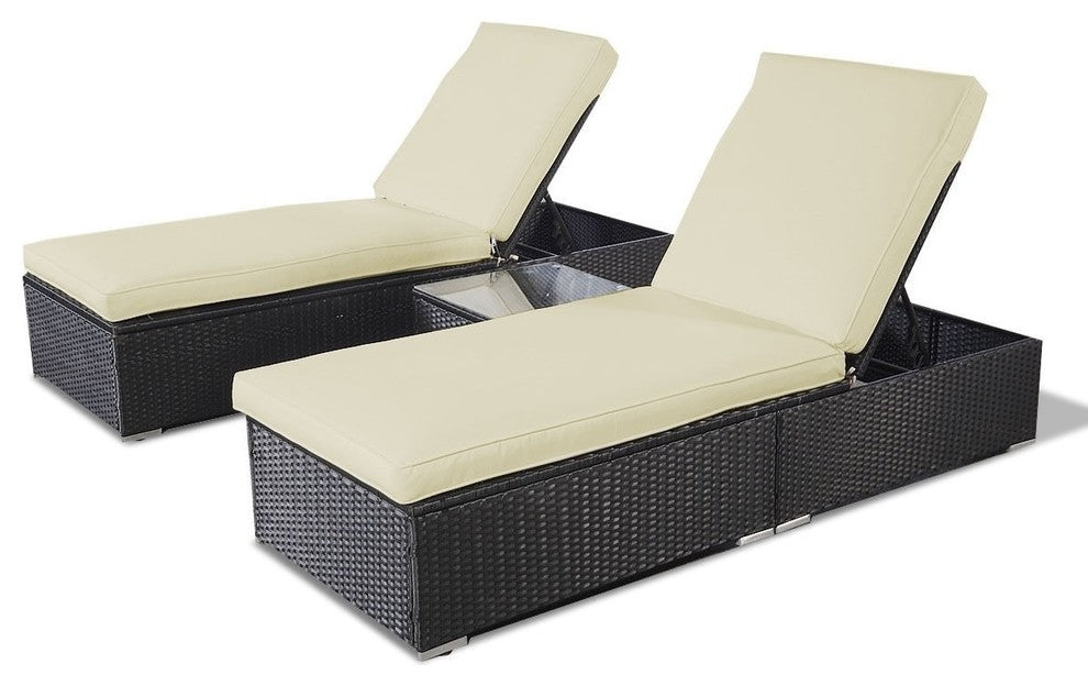 Modern 3-Pieces Patio Rattan Chaise Lounge Chair