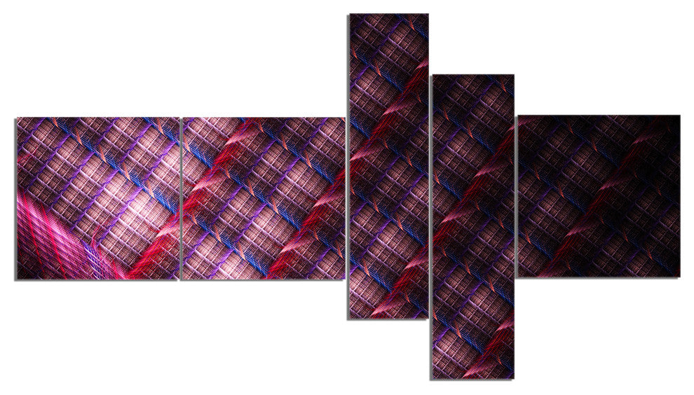 Dark Pink Abstract Metal Grill, Abstract Art on Canvas, 60"x32", 5 panels