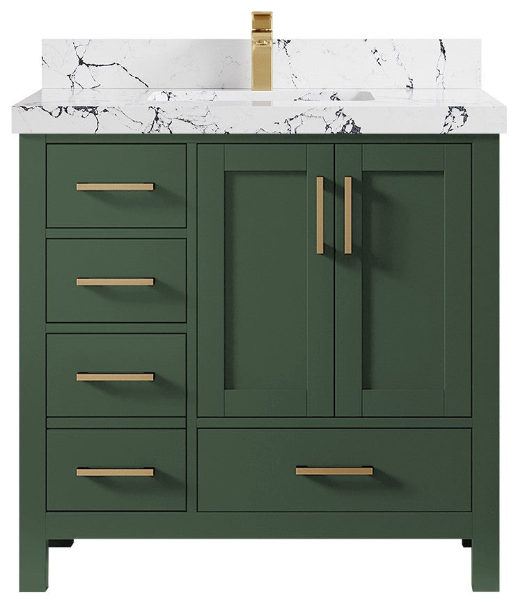 Malibu 36 Center Sink Bath Vanity in Lafayette Green 2" Viola Night