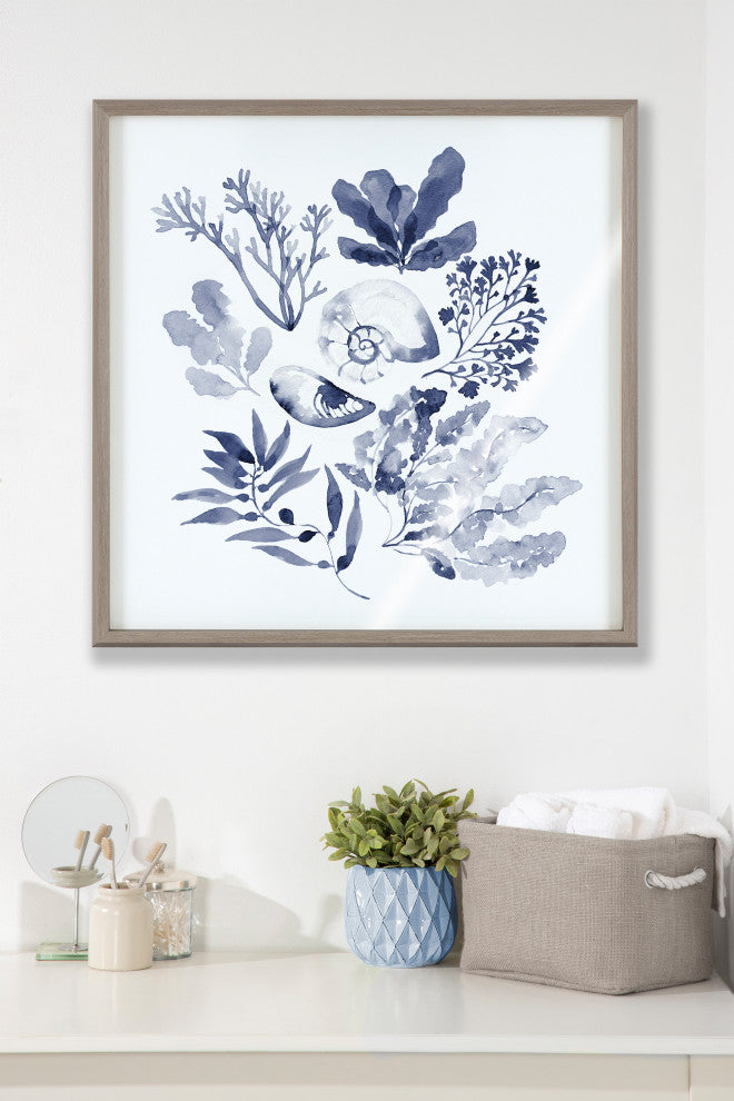 Blake Indigo Shells Framed Printed Acrylic by Sara Berrenson, Gray 24x24