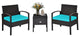 Costway 3PCS Patio Rattan Furniture Set Storage Table Cushioned Sofa Turquoise