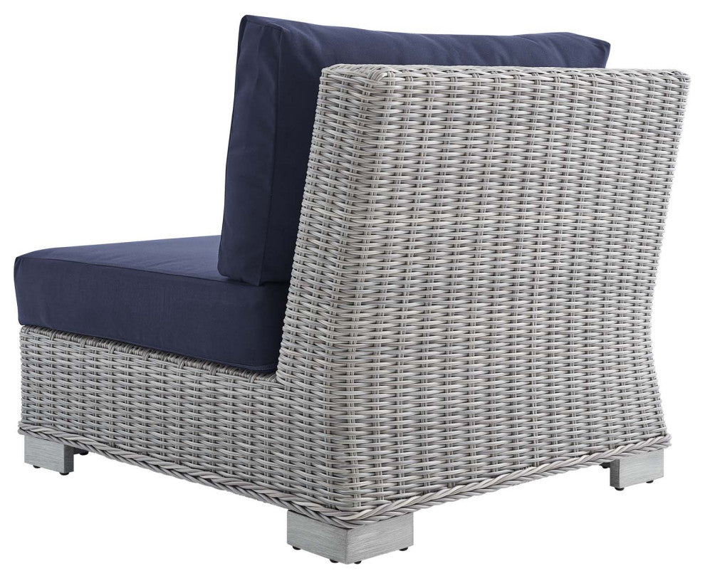 Lounge Chair, Sunbrella, Rattan, Wicker, Gray Blue Navy, Modern, Outdoor