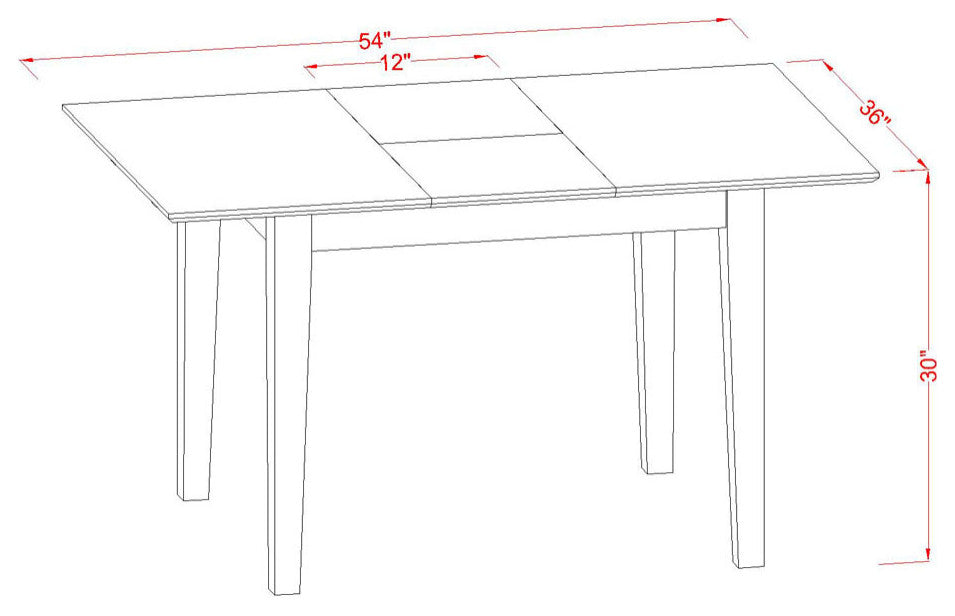 5Pc Rectangular 42/54 Inch Table With 12 In Leaf And 4 Double X Back Chairs