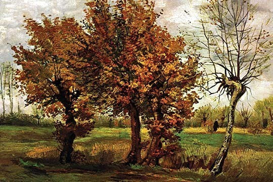 Autumn Landscape with Four Trees- Fine Art Giclee Print 24" x 36"