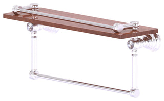 Carolina Crystal 16" Gallery Wood Shelf With Towel Bar, Satin Chrome