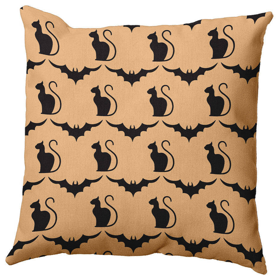 18" x 18" Cats and Bats Decorative Throw Pillow, Pale Gold