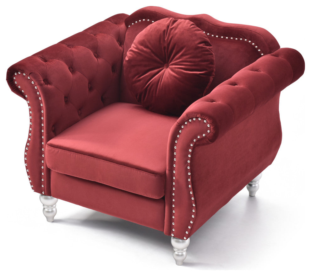 Hollywood Burgundy Velvet Tufted Accent Chair