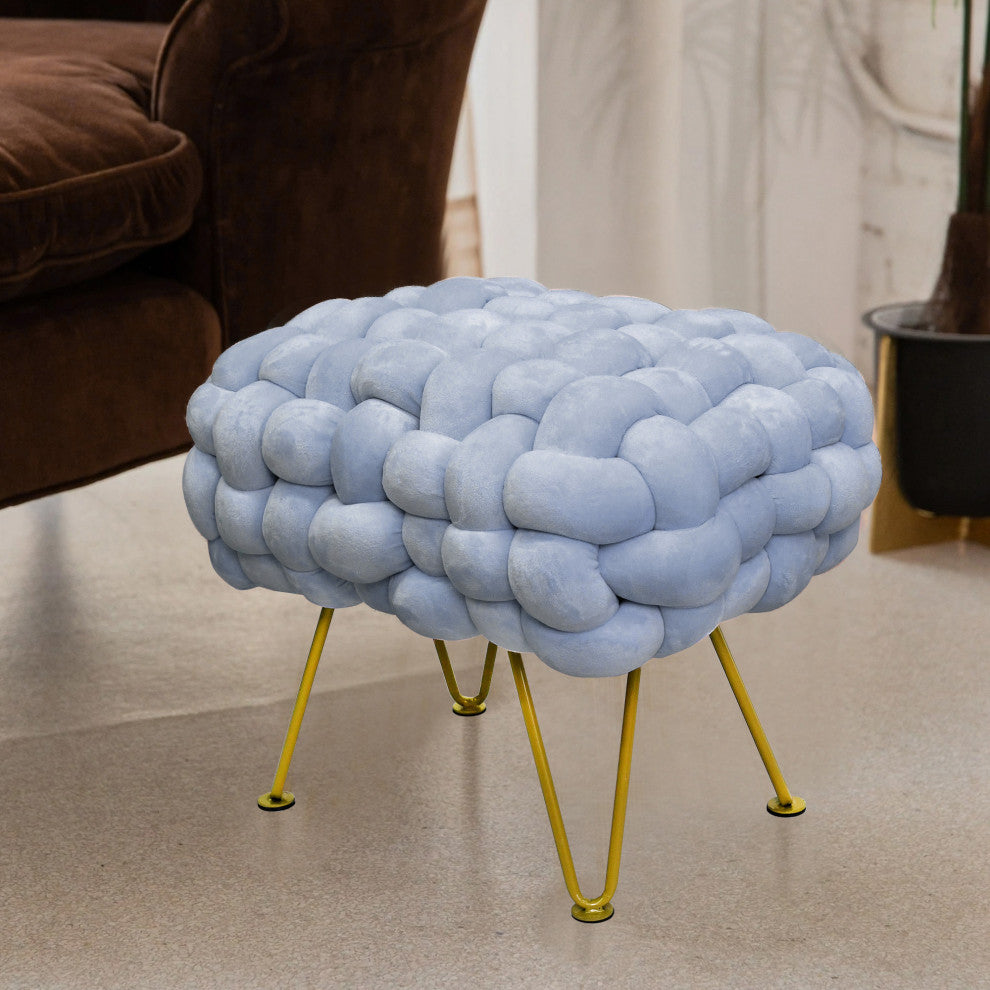 Velvet Pouf Stool Ottoman, Lilac Gray, 27''x20''x20''