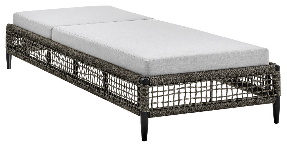Felicia Patio Adjustable Chaise Lounge Chair, Metal With Gray Rope and Cushion