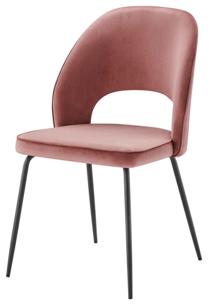 Dining Chair, Set of 2, Black Pink, Velvet, Modern, Cafe Bistro Hospitality
