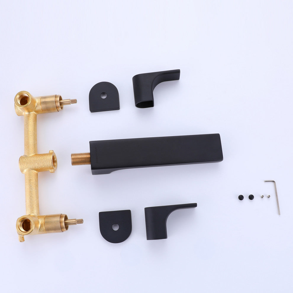 Wall Mounted Dual Handles Bathroom Sink Faucet
