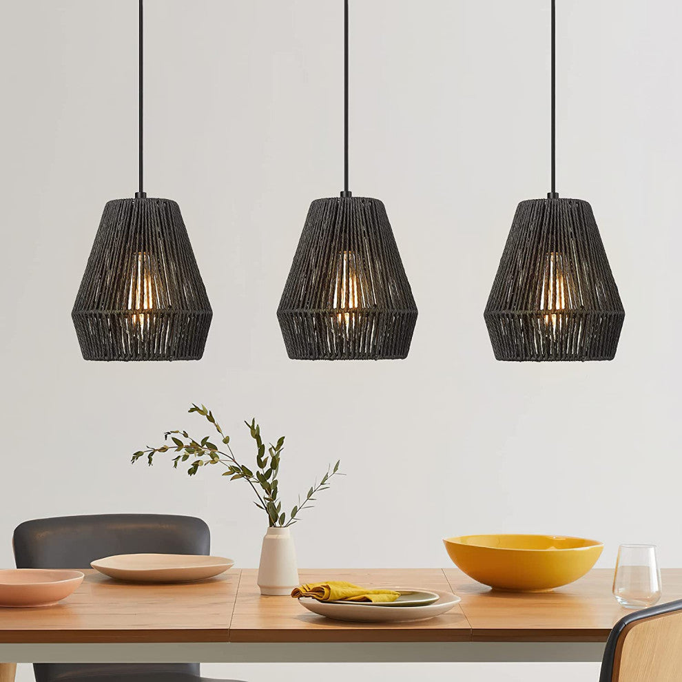 Woven Pendant Light Fixtures Farmhouse Black Pendant Lights for Kitchen