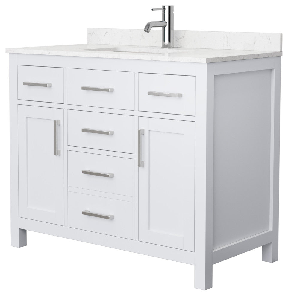 42" Single Bathroom Vanity, White, Carrara Cultured Marble Countertop, Sink