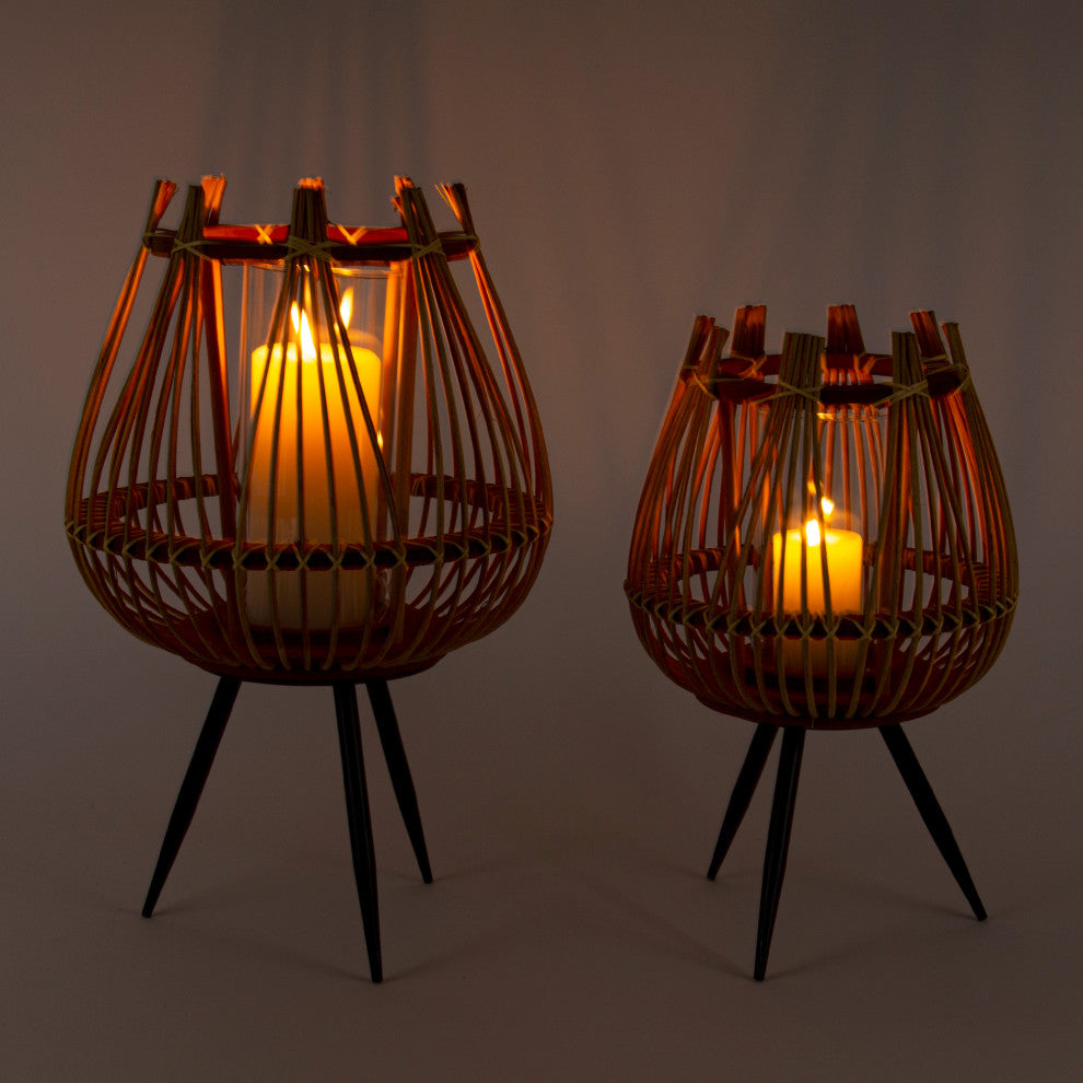 Decorative Bamboo Floor Candle Holder with Legs, Large