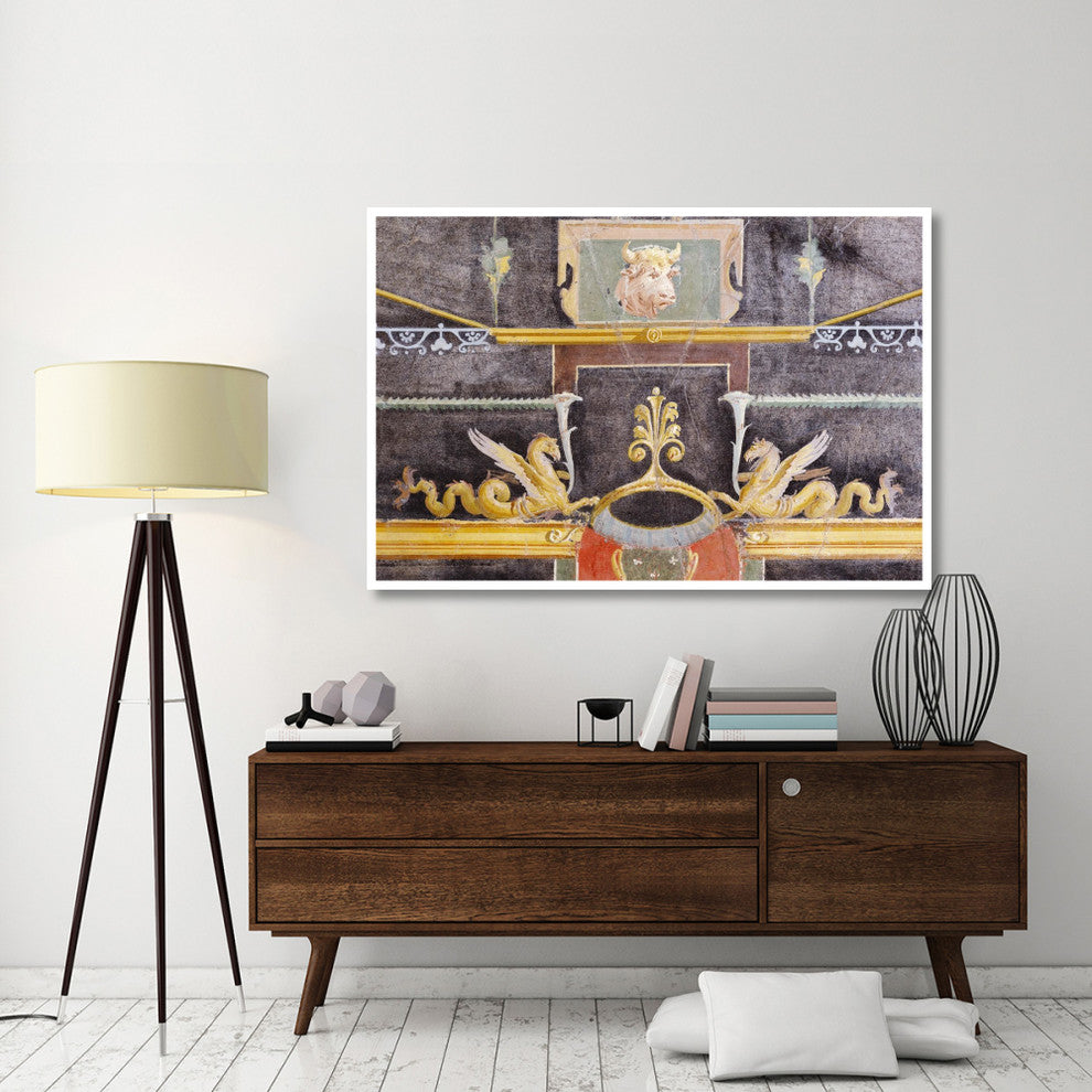 "Wall Fragment, Bulls Head, Winged Sea Monsters" Paper Art, 62"x42"