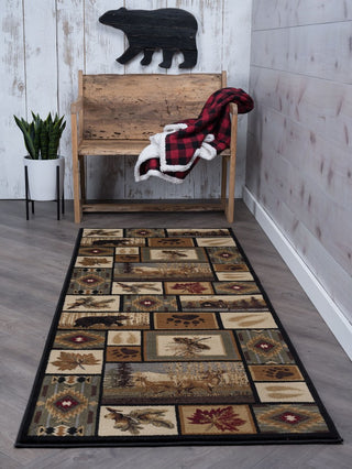 Northern Wildlife Novelty Lodge Pattern Multicolor Runner Rug, 2.7'x10'