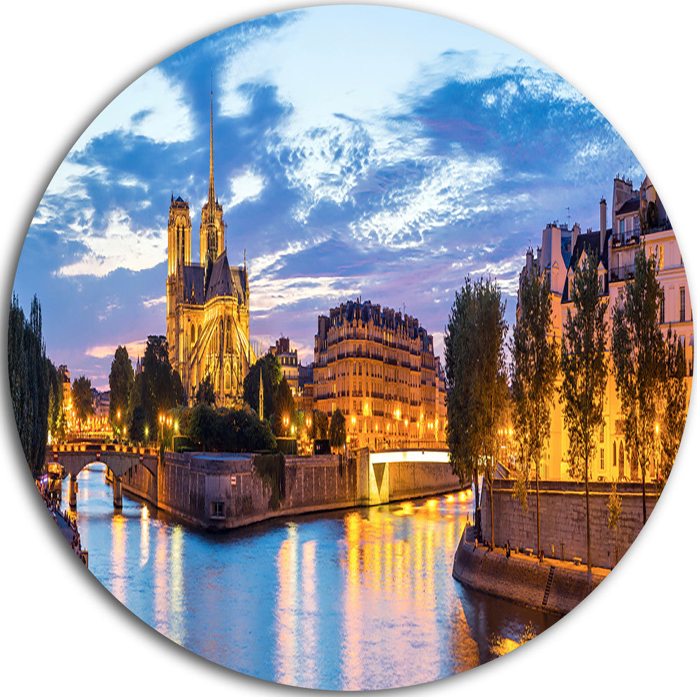 Notre Dame Cathedral, Landscape Photography Disc Metal Wall Art, 11"