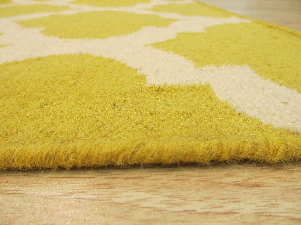 Yellow Transitional Geometric Reversible Modern Moroccan Kilim Area Rug