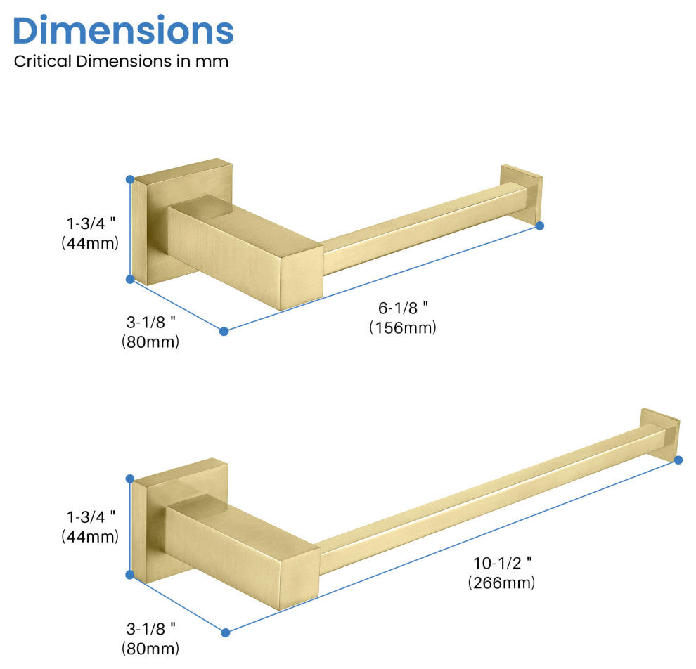 Cube 2-Piece Bathroom Hardware Set, Brushed Gold