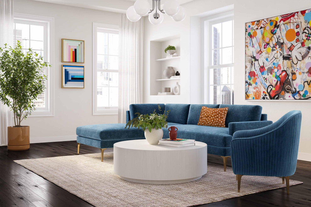 Serena Blue Velvet Left Arm Facing Chaise Sectional