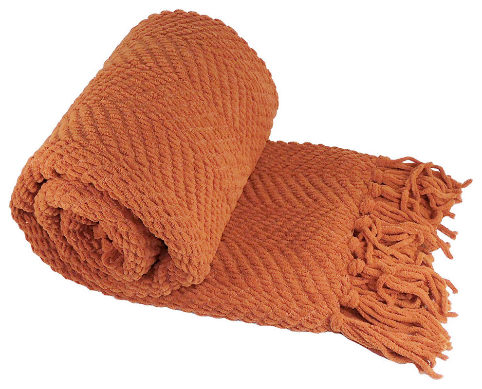 Tweed Knitted Throw Blanket, Rust, 50"x60"