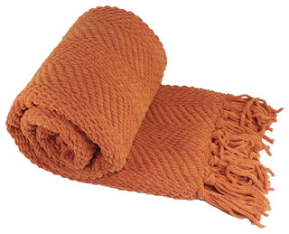 Tweed Knitted Throw Blanket, Rust, 50"x60"