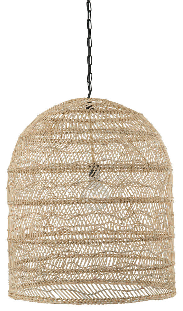 Luhu Open Weave Cane Rib Cloche-shape Pendant Lamp, Natural