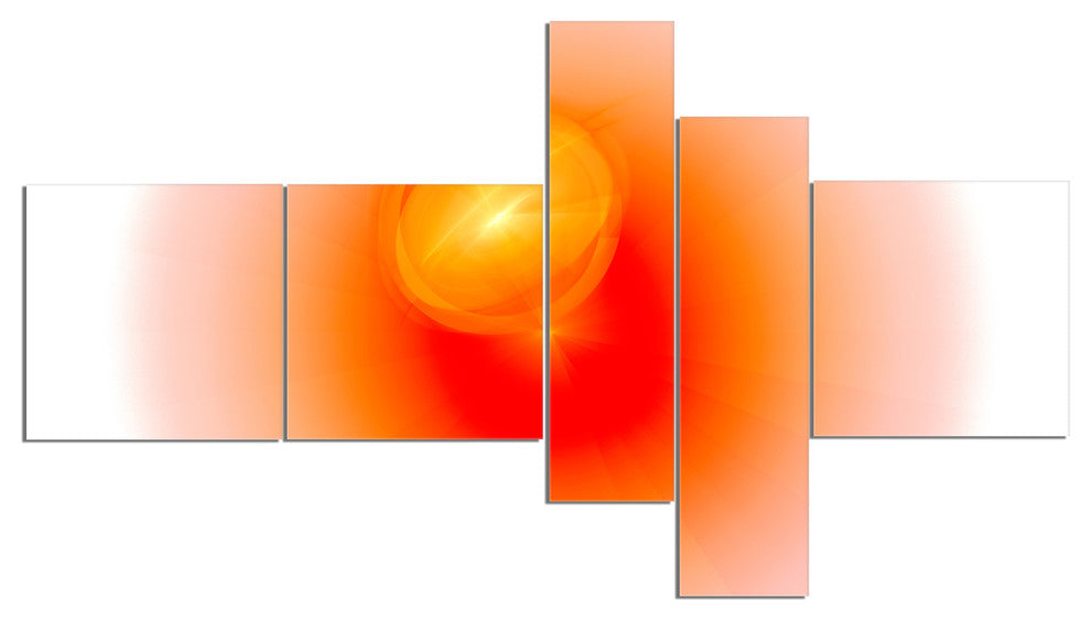 Red Luminous Misty Sphere, Abstract Canvas Art Print, 60"x32", 5 panels