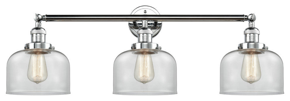 Large Bell 3-Light Bath Fixture, Clear Glass, Polished Chrome