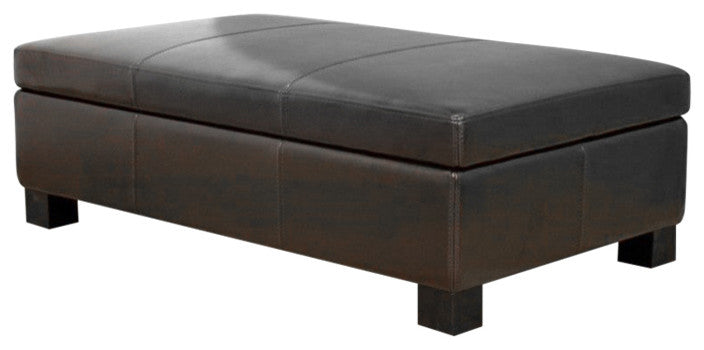 Gallo Dark Brown Leather Storage Ottoman