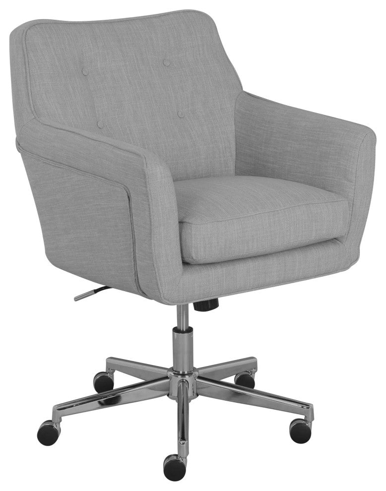 Comfy Office Chair, Memory Foam Cushioned Seat & Button Tufted Back, Light Gray