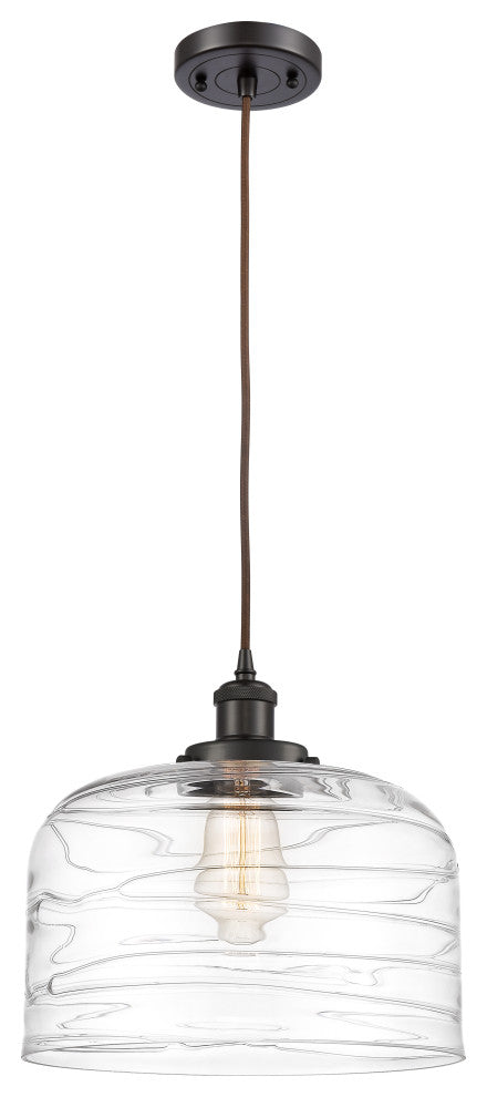 X-Large Bell 1 Light Mini Pendant, Oil Rubbed Bronze/Clear Deco Swirl