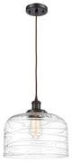 X-Large Bell 1 Light Mini Pendant, Oil Rubbed Bronze/Clear Deco Swirl