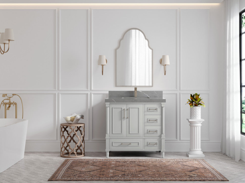 Aberdeen 36 Center Sink Bath Vanity in Coventry Gray 2" Piatra Gray