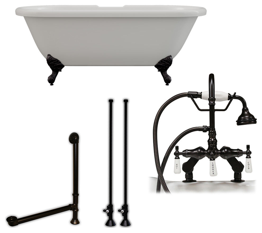 Acrylic Double Ended Clawfoot Bathtub 70" X 30" With 7" Faucet Drillings