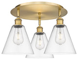 Berkshire-3 Light 20" Flush Mount-Brushed Brass, Clear Glass Shade