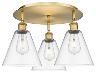 Berkshire-3 Light 20" Flush Mount-Brushed Brass, Clear Glass Shade